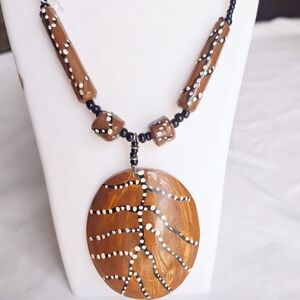 Handmade Black/Brown Wood Beaded Collar Necklace
